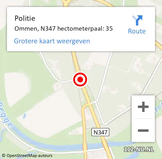 Locatie op kaart van de 112 melding: Politie Ommen, N347 hectometerpaal: 35 op 23 december 2022 16:23