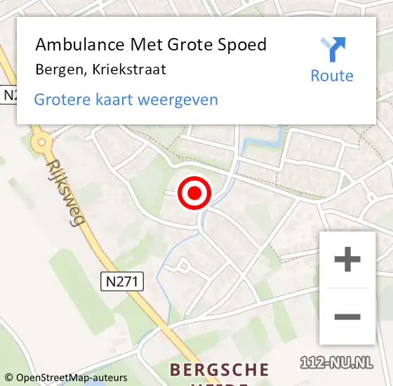 Locatie op kaart van de 112 melding: Ambulance Met Grote Spoed Naar Bergen, Kriekstraat op 23 december 2022 16:25