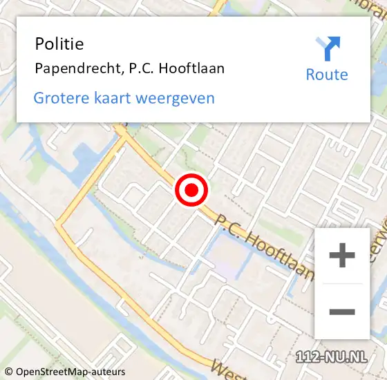 Locatie op kaart van de 112 melding: Politie Papendrecht, P.C. Hooftlaan op 23 december 2022 16:42