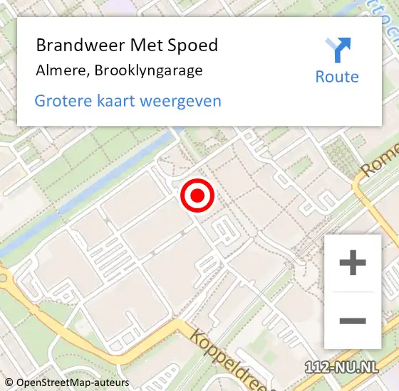 Locatie op kaart van de 112 melding: Brandweer Met Spoed Naar Almere, Brooklyngarage op 23 december 2022 16:45