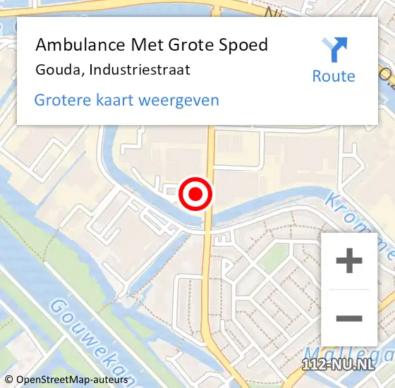 Locatie op kaart van de 112 melding: Ambulance Met Grote Spoed Naar Gouda, Industriestraat op 23 december 2022 17:00