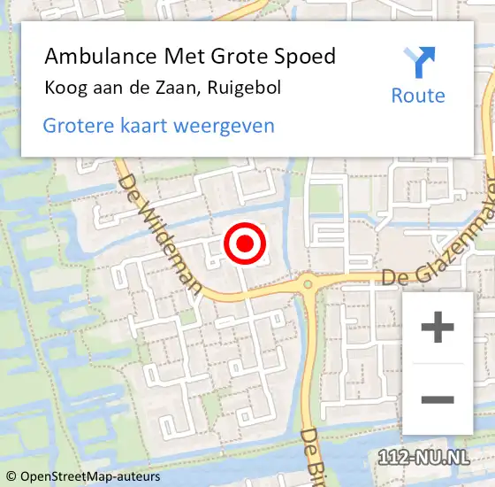 Locatie op kaart van de 112 melding: Ambulance Met Grote Spoed Naar Koog aan de Zaan, Ruigebol op 23 december 2022 17:06