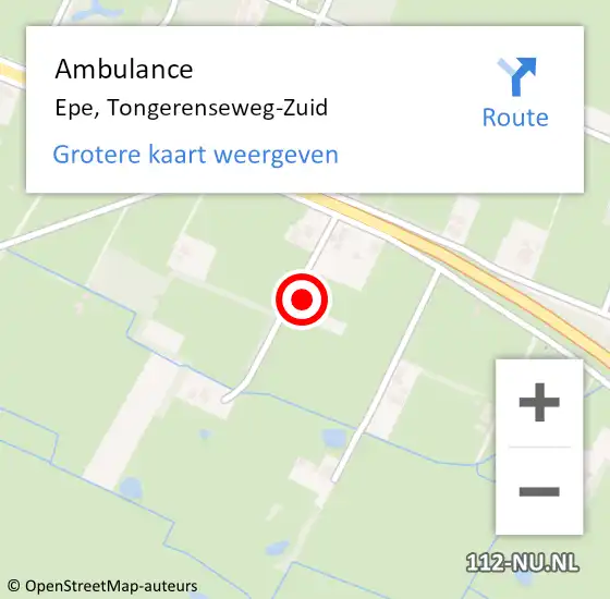 Locatie op kaart van de 112 melding: Ambulance Epe, Tongerenseweg-Zuid op 23 december 2022 17:09