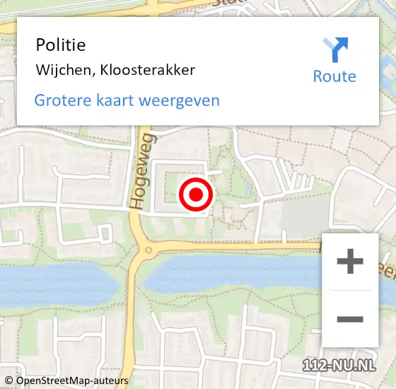 Locatie op kaart van de 112 melding: Politie Wijchen, Kloosterakker op 23 december 2022 17:14