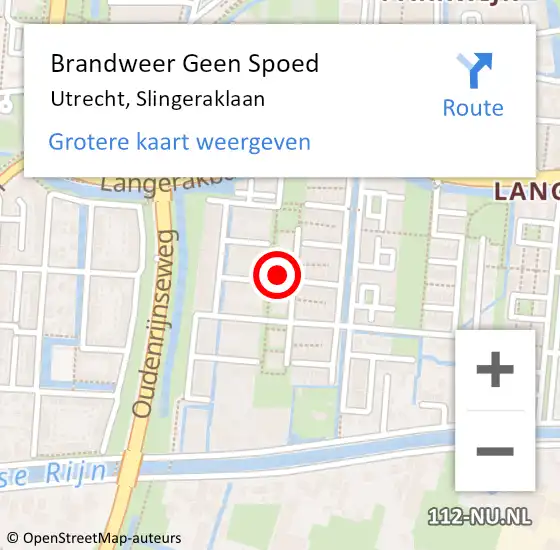 Locatie op kaart van de 112 melding: Brandweer Geen Spoed Naar Utrecht, Slingeraklaan op 23 december 2022 17:29