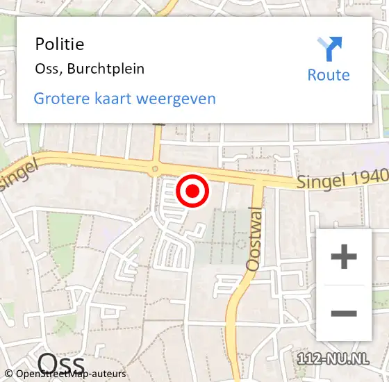 Locatie op kaart van de 112 melding: Politie Oss, Burchtplein op 23 december 2022 17:45