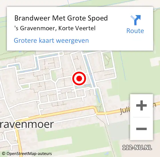 Locatie op kaart van de 112 melding: Brandweer Met Grote Spoed Naar 's Gravenmoer, Korte Veertel op 23 december 2022 18:07