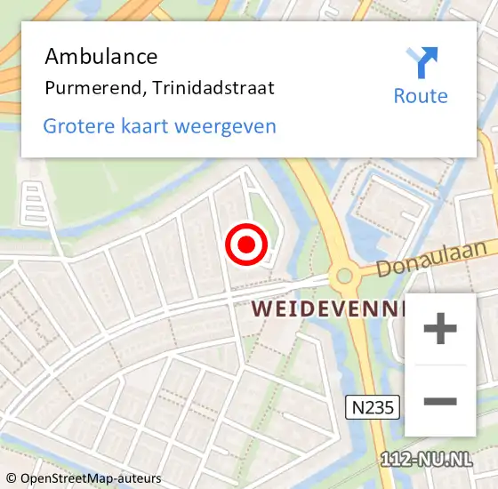 Locatie op kaart van de 112 melding: Ambulance Purmerend, Trinidadstraat op 23 december 2022 18:15