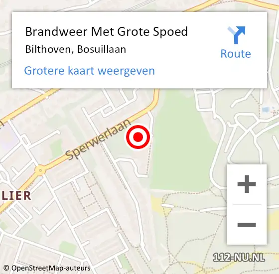 Locatie op kaart van de 112 melding: Brandweer Met Grote Spoed Naar Bilthoven, Bosuillaan op 23 december 2022 18:24