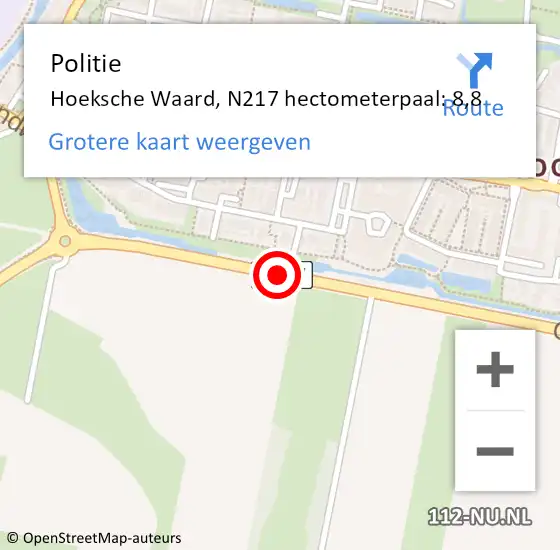 Locatie op kaart van de 112 melding: Politie Hoeksche Waard, N217 hectometerpaal: 8,8 op 23 december 2022 18:37