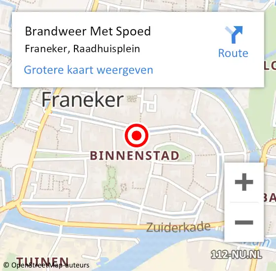 Locatie op kaart van de 112 melding: Brandweer Met Spoed Naar Franeker, Raadhuisplein op 23 december 2022 18:52