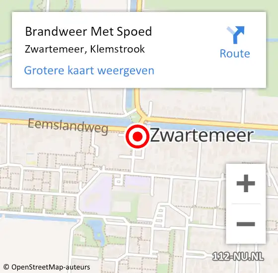 Locatie op kaart van de 112 melding: Brandweer Met Spoed Naar Zwartemeer, Klemstrook op 9 augustus 2014 14:22