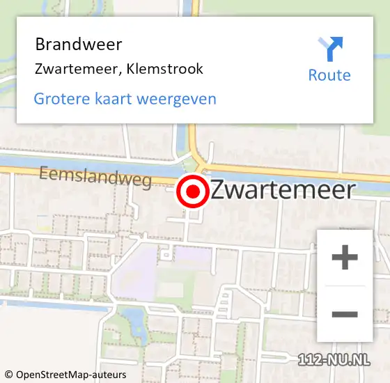 Locatie op kaart van de 112 melding: Brandweer Zwartemeer, Klemstrook op 9 augustus 2014 14:22