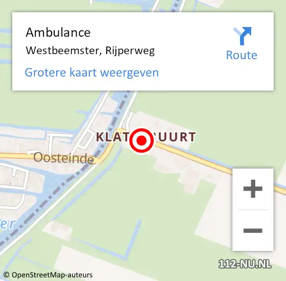 Locatie op kaart van de 112 melding: Ambulance Westbeemster, Rijperweg op 23 december 2022 19:10