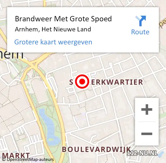 Locatie op kaart van de 112 melding: Brandweer Met Grote Spoed Naar Arnhem, Het Nieuwe Land op 23 december 2022 19:24