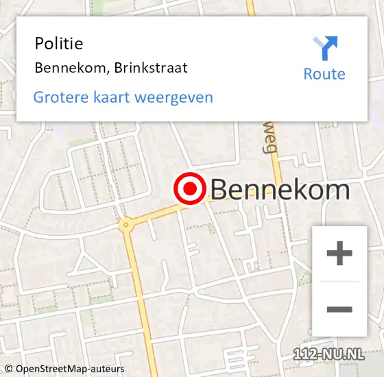 Locatie op kaart van de 112 melding: Politie Bennekom, Brinkstraat op 23 december 2022 19:45