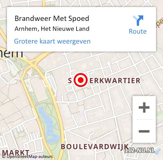 Locatie op kaart van de 112 melding: Brandweer Met Spoed Naar Arnhem, Het Nieuwe Land op 23 december 2022 19:50