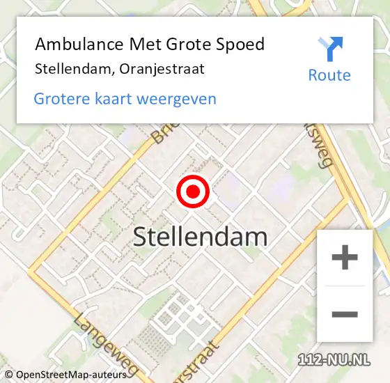 Locatie op kaart van de 112 melding: Ambulance Met Grote Spoed Naar Stellendam, Oranjestraat op 23 december 2022 19:57