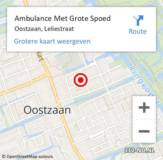 Locatie op kaart van de 112 melding: Ambulance Met Grote Spoed Naar Oostzaan, Leliestraat op 23 december 2022 19:59