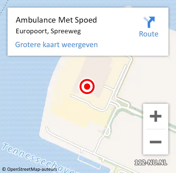 Locatie op kaart van de 112 melding: Ambulance Met Spoed Naar Europoort, Spreeweg op 23 december 2022 20:03