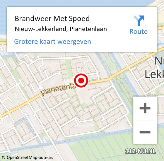 Locatie op kaart van de 112 melding: Brandweer Met Spoed Naar Nieuw-Lekkerland, Planetenlaan op 23 december 2022 20:33