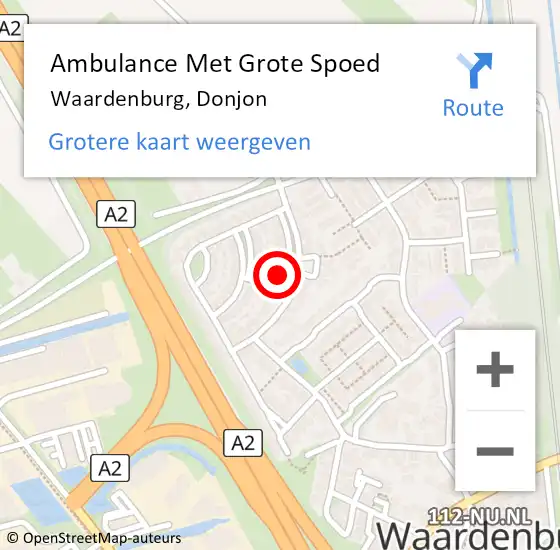 Locatie op kaart van de 112 melding: Ambulance Met Grote Spoed Naar Waardenburg, Donjon op 23 december 2022 20:46