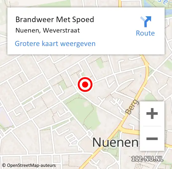 Locatie op kaart van de 112 melding: Brandweer Met Spoed Naar Nuenen, Weverstraat op 23 december 2022 21:19