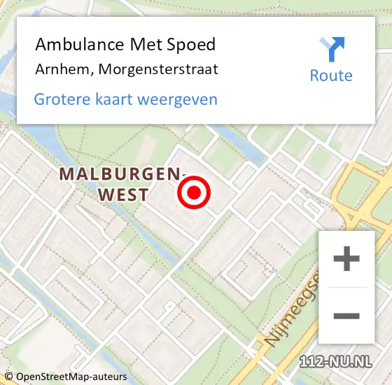 Locatie op kaart van de 112 melding: Ambulance Met Spoed Naar Arnhem, Morgensterstraat op 23 december 2022 21:32