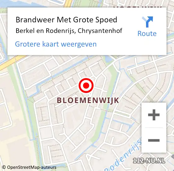 Locatie op kaart van de 112 melding: Brandweer Met Grote Spoed Naar Berkel en Rodenrijs, Chrysantenhof op 23 december 2022 21:37