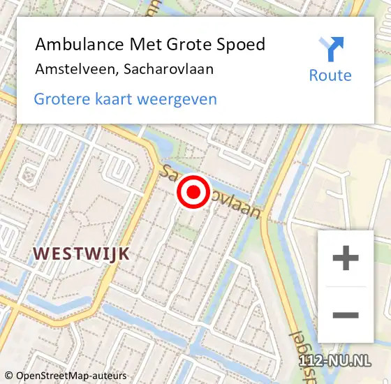 Locatie op kaart van de 112 melding: Ambulance Met Grote Spoed Naar Amstelveen, Sacharovlaan op 23 december 2022 21:45