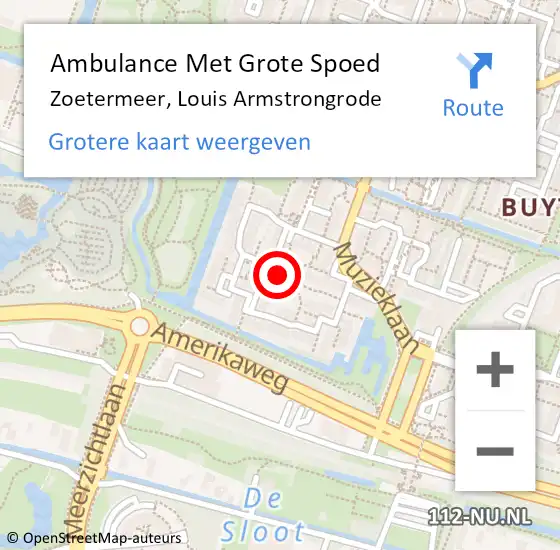 Locatie op kaart van de 112 melding: Ambulance Met Grote Spoed Naar Zoetermeer, Louis Armstrongrode op 23 december 2022 22:11