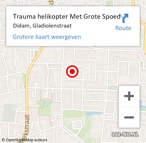 Locatie op kaart van de 112 melding: Trauma helikopter Met Grote Spoed Naar Didam, Gladiolenstraat op 23 december 2022 22:25