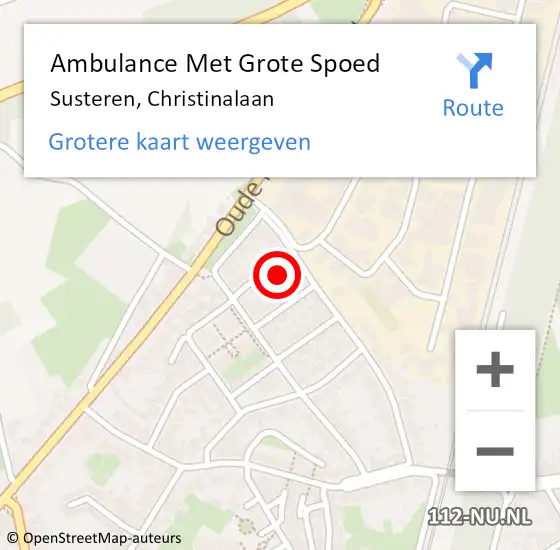 Locatie op kaart van de 112 melding: Ambulance Met Grote Spoed Naar Susteren, Christinalaan op 23 december 2022 22:26