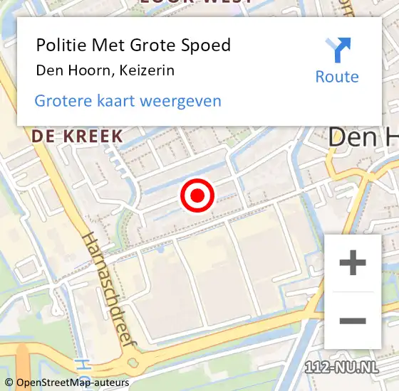 Locatie op kaart van de 112 melding: Politie Met Grote Spoed Naar Den Hoorn, Keizerin op 23 december 2022 22:32