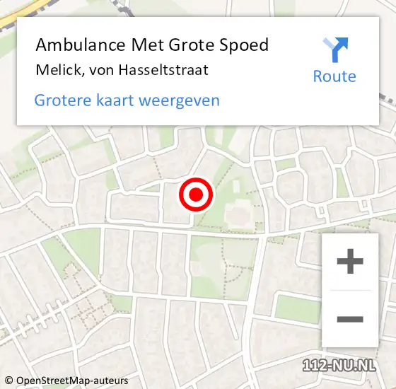 Locatie op kaart van de 112 melding: Ambulance Met Grote Spoed Naar Melick, von Hasseltstraat op 23 december 2022 23:32