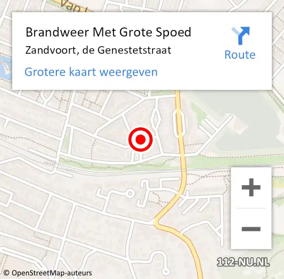 Locatie op kaart van de 112 melding: Brandweer Met Grote Spoed Naar Zandvoort, de Genestetstraat op 23 december 2022 23:37