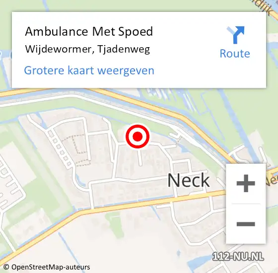 Locatie op kaart van de 112 melding: Ambulance Met Spoed Naar Wijdewormer, Tjadenweg op 23 december 2022 23:55