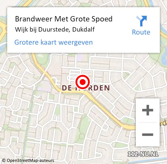 Locatie op kaart van de 112 melding: Brandweer Met Grote Spoed Naar Wijk bij Duurstede, Dukdalf op 24 december 2022 00:42