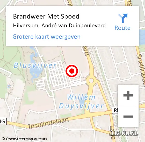 Locatie op kaart van de 112 melding: Brandweer Met Spoed Naar Hilversum, André van Duinboulevard op 24 december 2022 01:01