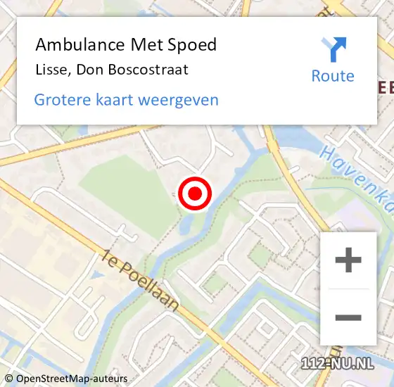 Locatie op kaart van de 112 melding: Ambulance Met Spoed Naar Lisse, Don Boscostraat op 24 december 2022 08:28