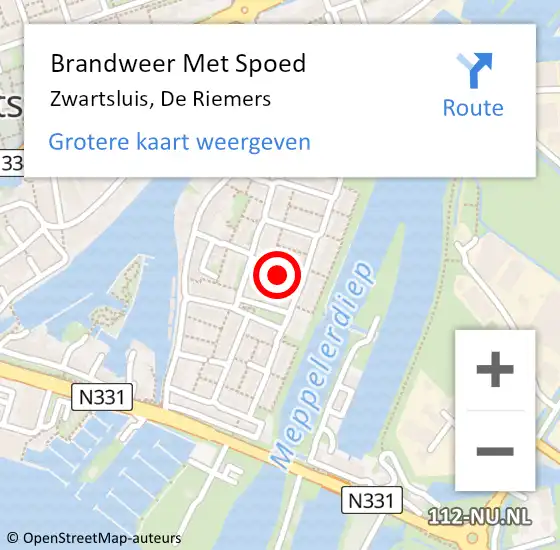 Locatie op kaart van de 112 melding: Brandweer Met Spoed Naar Zwartsluis, De Riemers op 24 december 2022 08:36