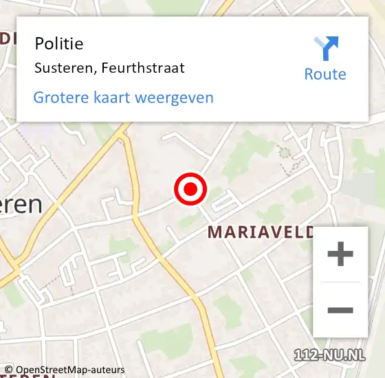 Locatie op kaart van de 112 melding: Politie Susteren, Feurthstraat op 24 december 2022 10:45