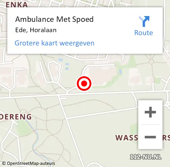 Locatie op kaart van de 112 melding: Ambulance Met Spoed Naar Ede, Horalaan op 24 december 2022 10:54