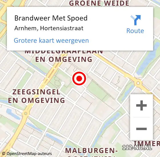 Locatie op kaart van de 112 melding: Brandweer Met Spoed Naar Arnhem, Hortensiastraat op 24 december 2022 11:08