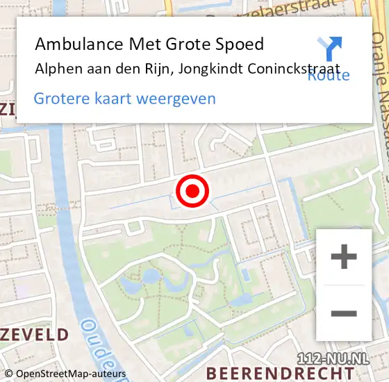 Locatie op kaart van de 112 melding: Ambulance Met Grote Spoed Naar Alphen aan den Rijn, Jongkindt Coninckstraat op 24 december 2022 11:14