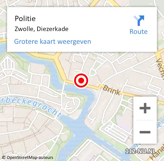 Locatie op kaart van de 112 melding: Politie Zwolle, Diezerkade op 24 december 2022 11:34