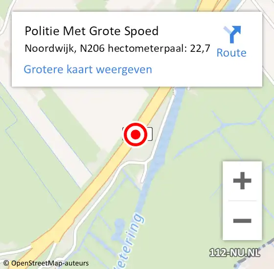 Locatie op kaart van de 112 melding: Politie Met Grote Spoed Naar Noordwijk, N206 hectometerpaal: 22,7 op 24 december 2022 11:38