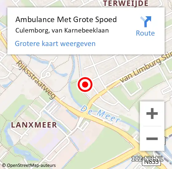Locatie op kaart van de 112 melding: Ambulance Met Grote Spoed Naar Culemborg, van Karnebeeklaan op 24 december 2022 11:41