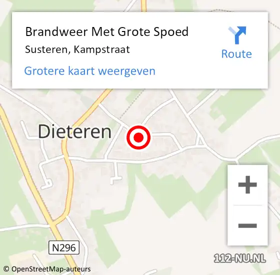 Locatie op kaart van de 112 melding: Brandweer Met Grote Spoed Naar Susteren, Kampstraat op 24 december 2022 11:46