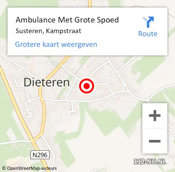 Locatie op kaart van de 112 melding: Ambulance Met Grote Spoed Naar Susteren, Kampstraat op 24 december 2022 11:48